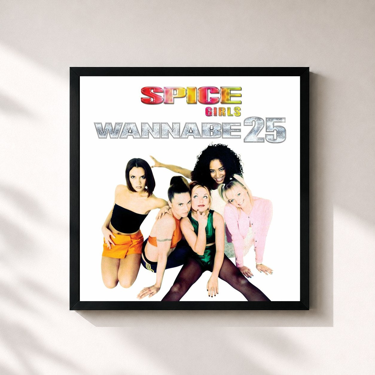 #noir Tableau carré de l'album Wannabe 25 de Spice Girls, cadre noir 32x32 cm