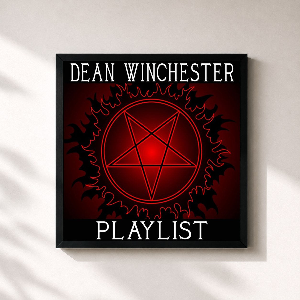 #noir Tableau carré de l'album Dean Winchester Soundtrack de Fandom, cadre noir 32x32 cm
