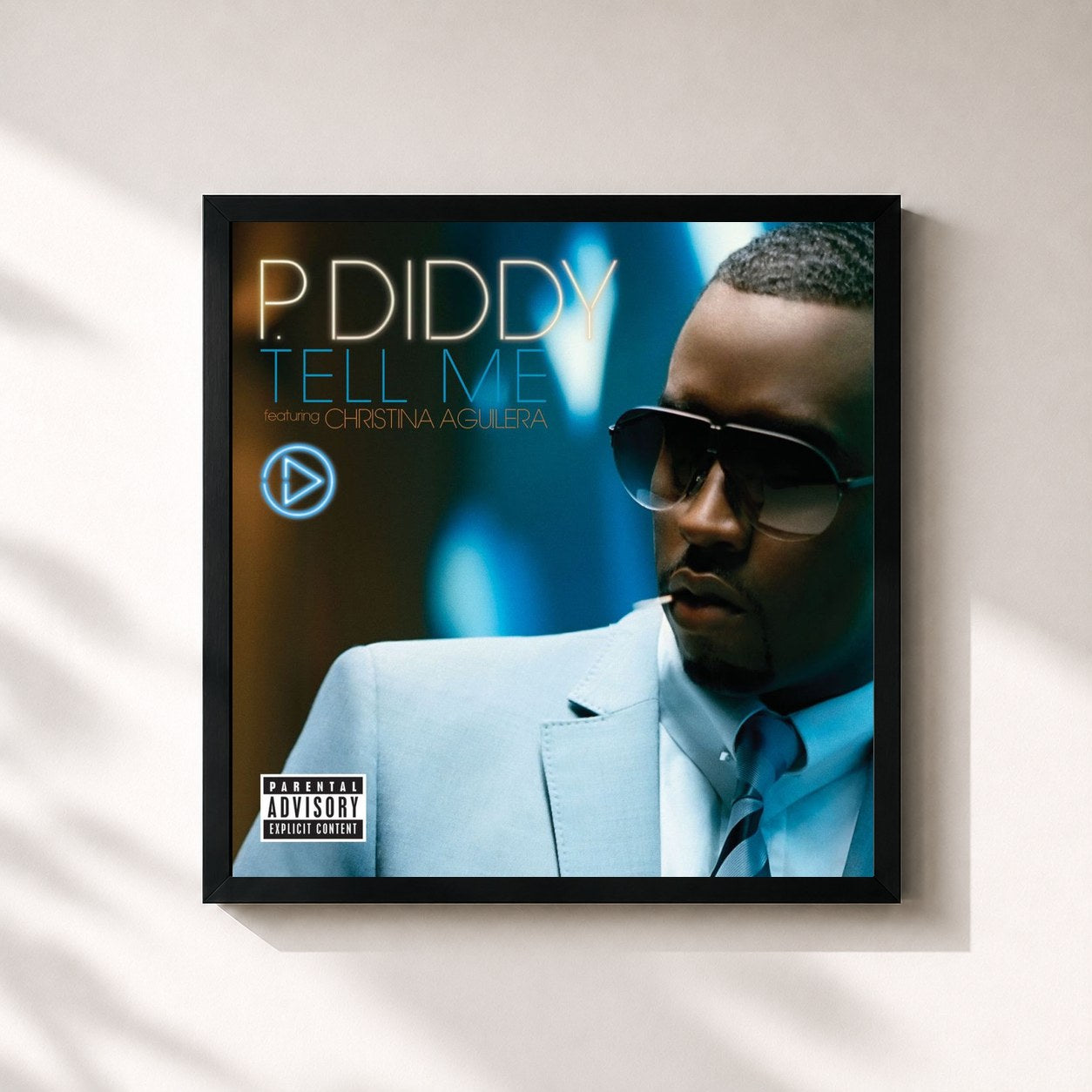 #noir Tableau carré de l'album Tell Me (feat. Christina Aguilera) de Diddy, cadre noir 32x32 cm