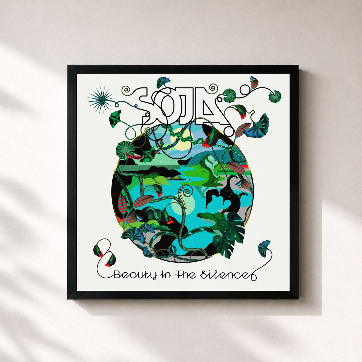 #noir Tableau carré de l'album Beauty In The Silence de SOJA, cadre noir 32x32 cm
