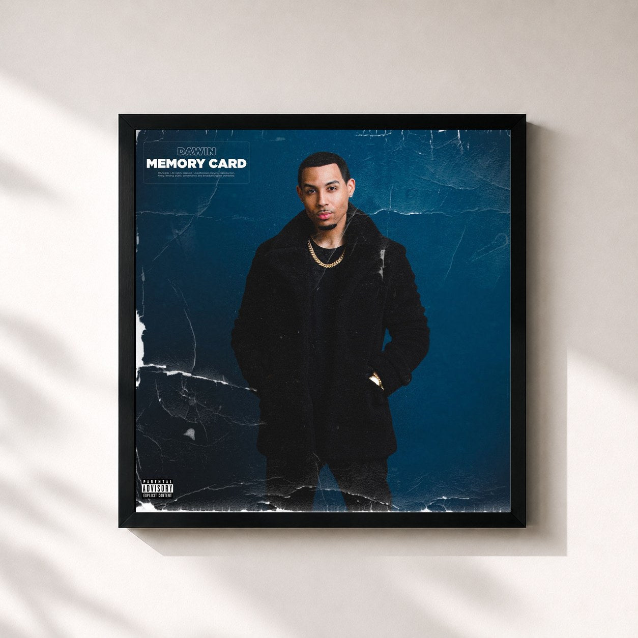 #noir Tableau carré de l'album Memory Card de Dawin, cadre noir 32x32 cm