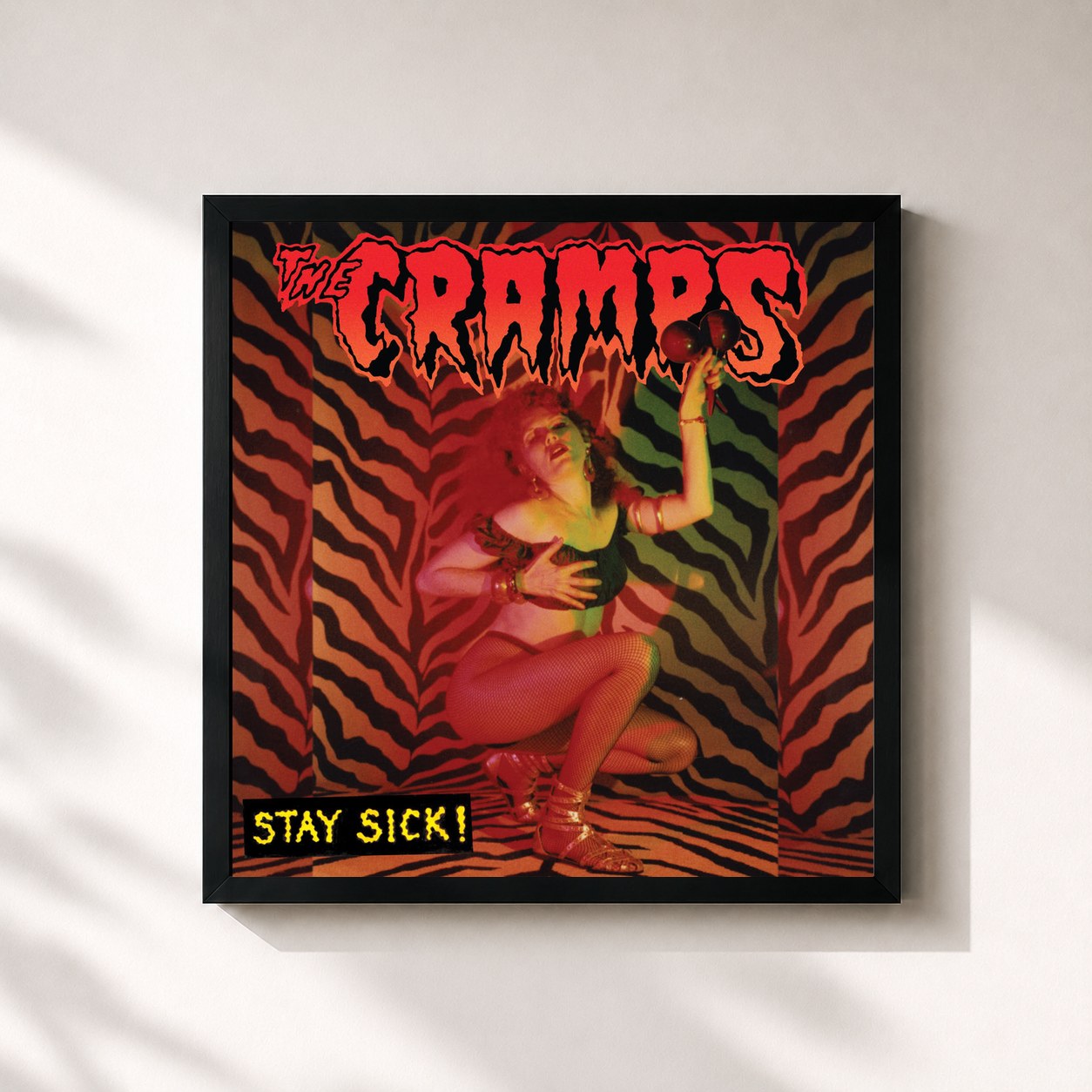 #noir Tableau carré de l'album Stay Sick! de The Cramps, cadre noir 32x32 cm