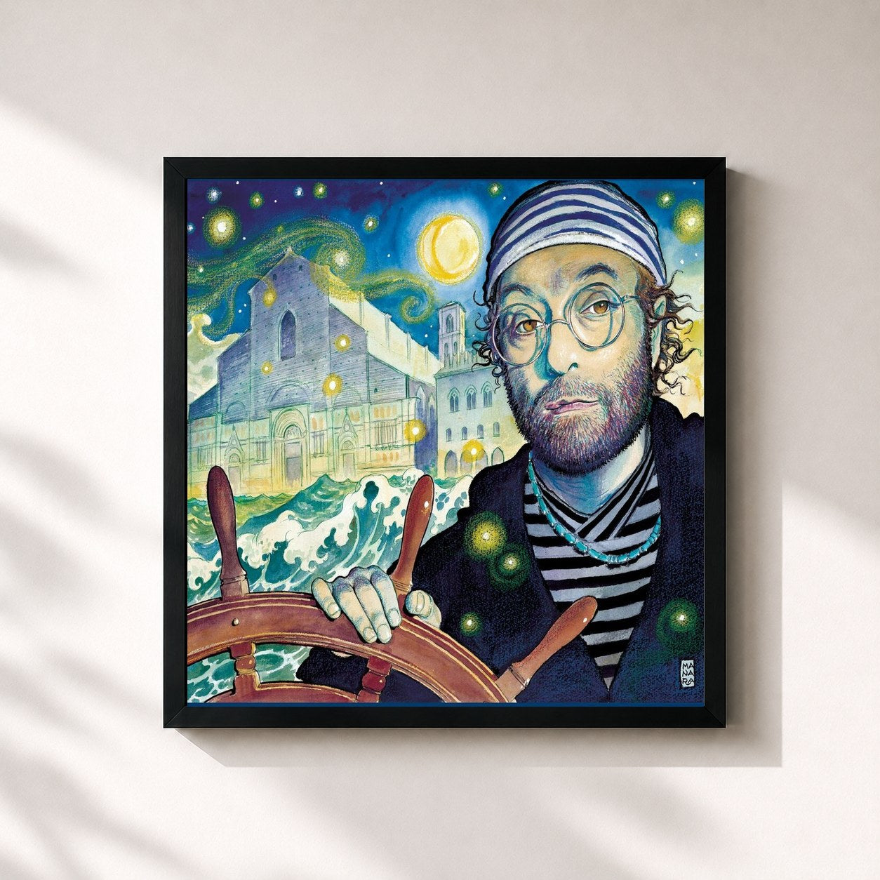 #noir Tableau carré de l'album 12000 lune de Lucio Dalla, cadre noir 32x32 cm
