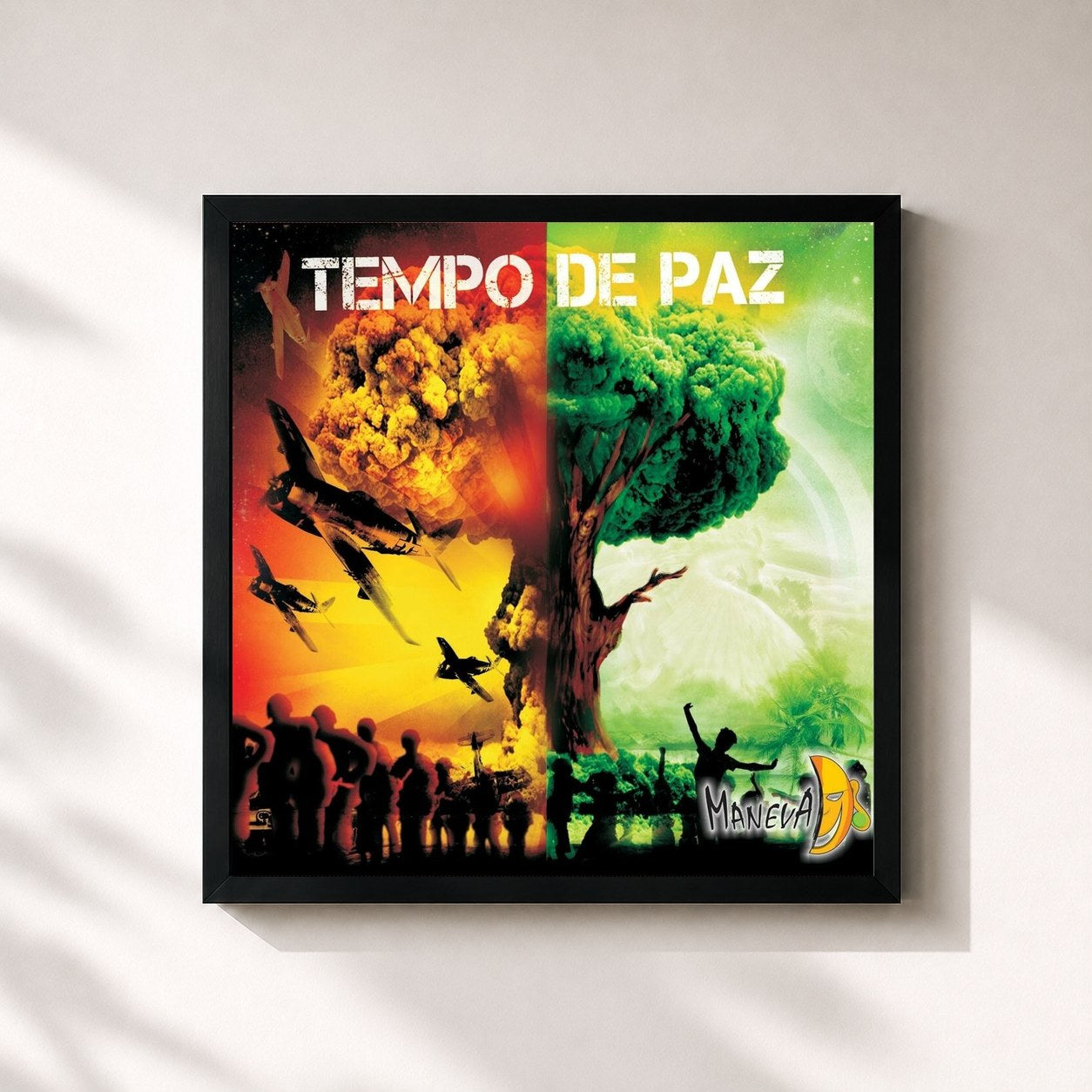 #noir Tableau carré de l'album Tempo de Paz de Maneva, cadre noir 32x32 cm