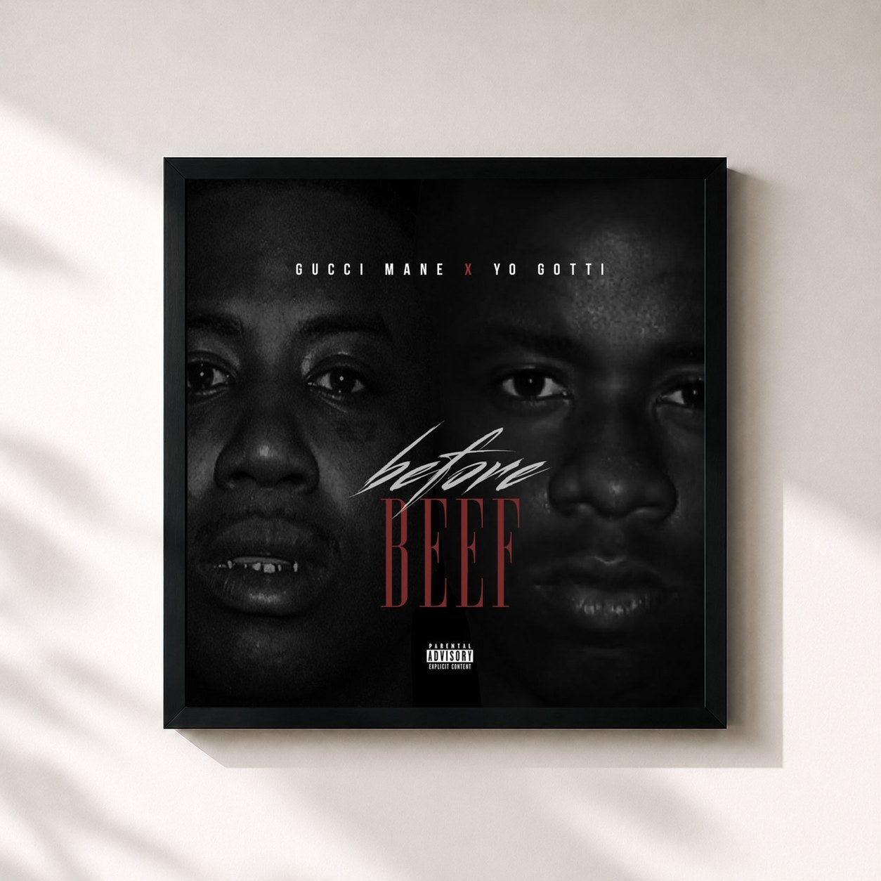 #noir Tableau carré de l'album Before Beef de Yo Gotti, cadre noir 32x32 cm