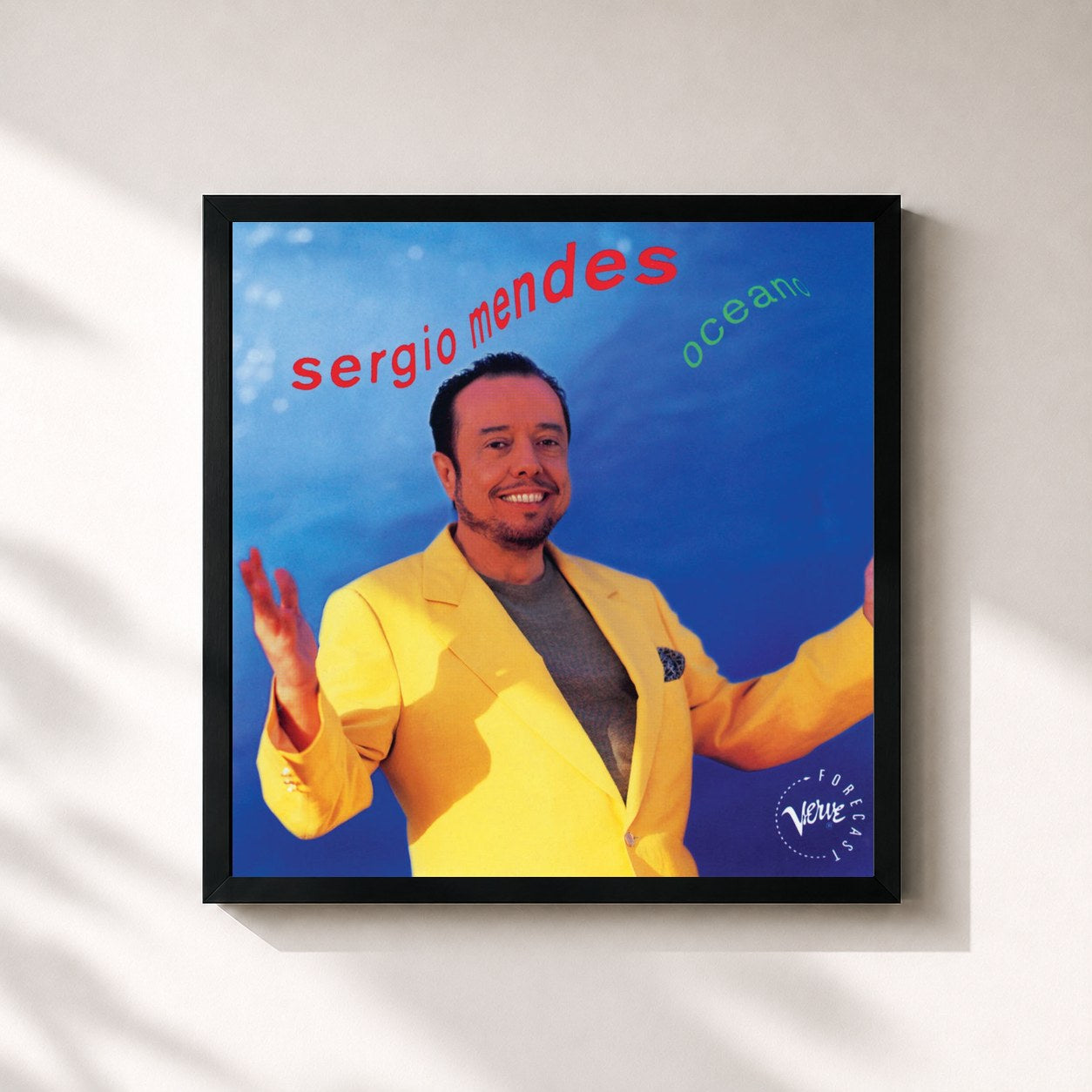 #noir Tableau carré de l'album Oceano de Sergio Mendes, cadre noir 32x32 cm