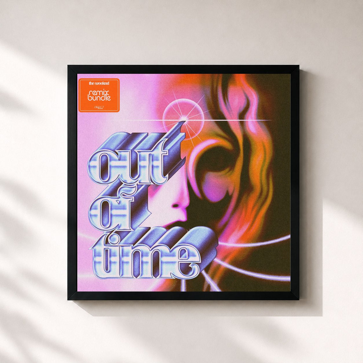 #noir Tableau carré de l'album Out Of Time (Remix Bundle) de The Weeknd, cadre noir 32x32 cm