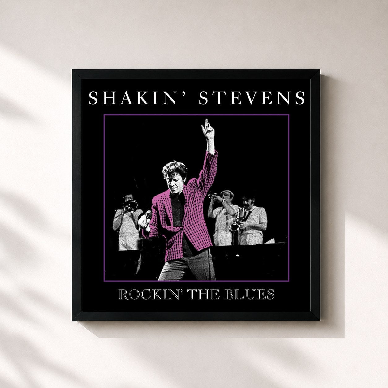 #noir Tableau carré de l'album Rockin' The Blues de Shakin' Stevens, cadre noir 32x32 cm