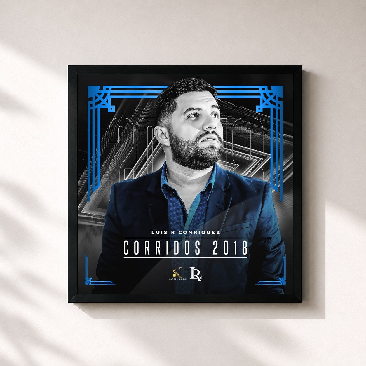 #noir Tableau carré de l'album Corridos 2018 de Luis R Conriquez, cadre noir 32x32 cm