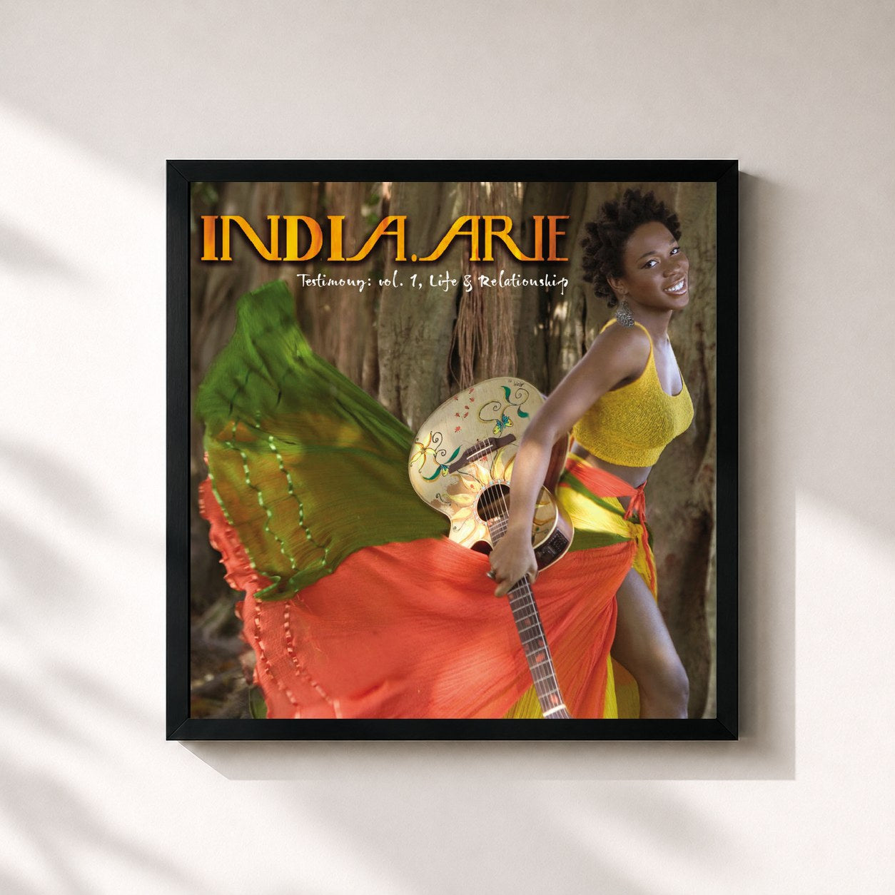 #noir Tableau carré de l'album Testimony: Vol. 1 Life & Relationship de India.Arie, cadre noir 32x32 cm