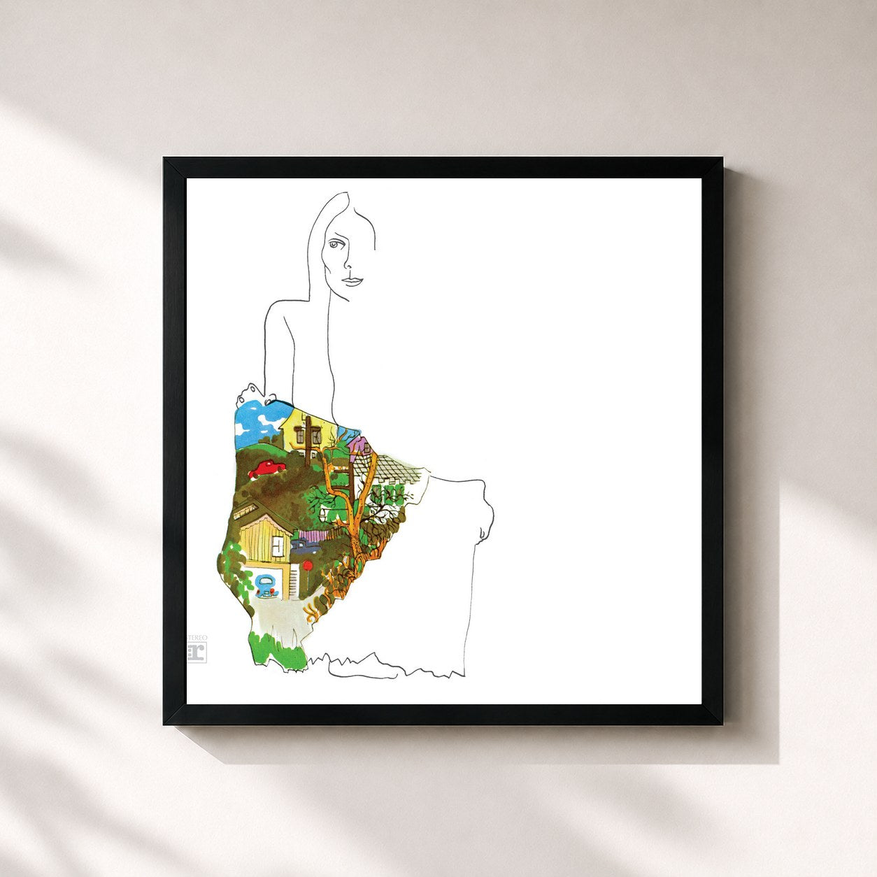 #noir Tableau carré de l'album Ladies of the Canyon de Joni Mitchell, cadre noir 32x32 cm