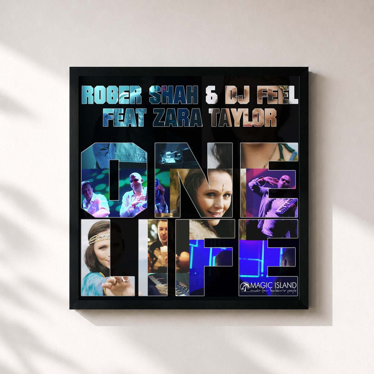 #noir Tableau carré de l'album One Life de Roger Shah, cadre noir 32x32 cm