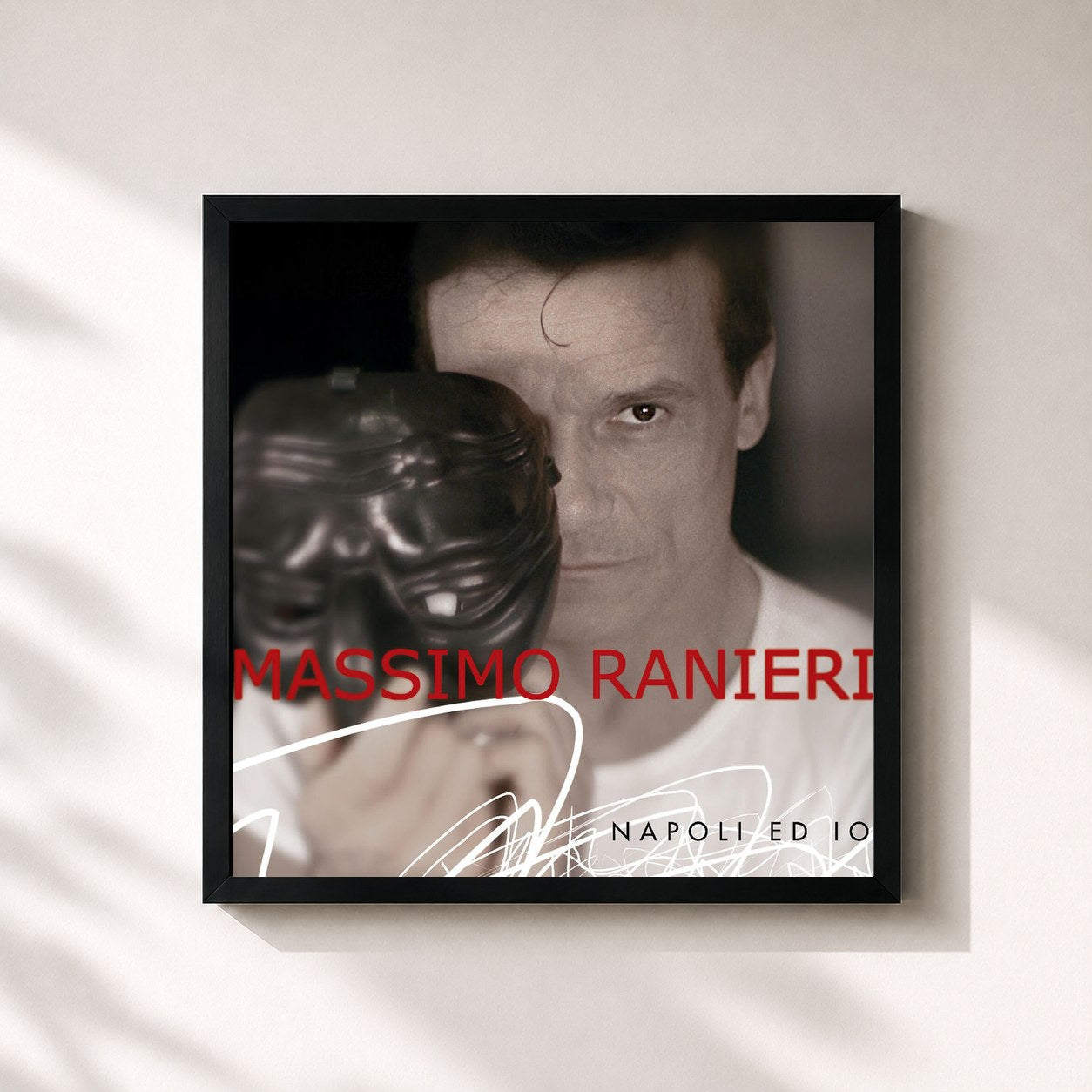 #noir Tableau carré de l'album Napoli Ed Io de Massimo Ranieri, cadre noir 32x32 cm