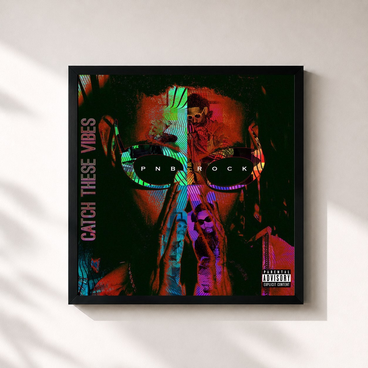 #noir Tableau carré de l'album Catch These Vibes de PnB Rock, cadre noir 32x32 cm