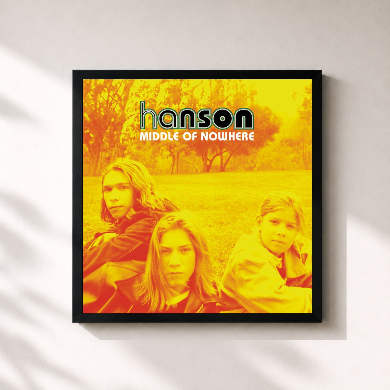 #noir Tableau carré de l'album Middle Of Nowhere de Hanson, cadre noir 32x32 cm
