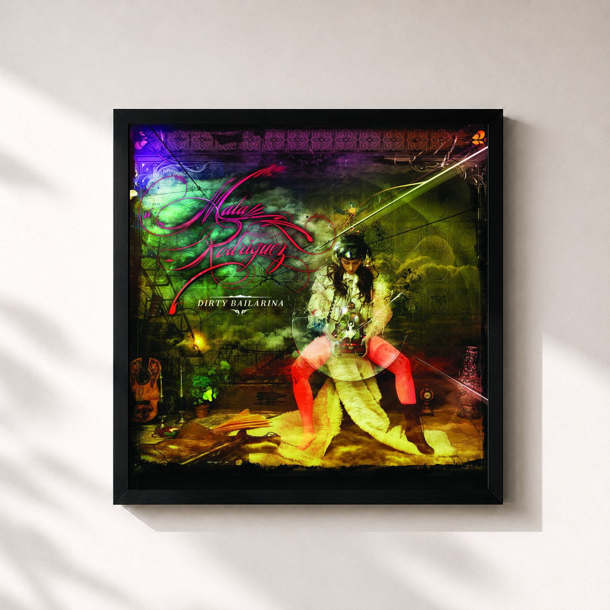 #noir Tableau carré de l'album Dirty Bailarina de Mala Rodríguez, cadre noir 32x32 cm