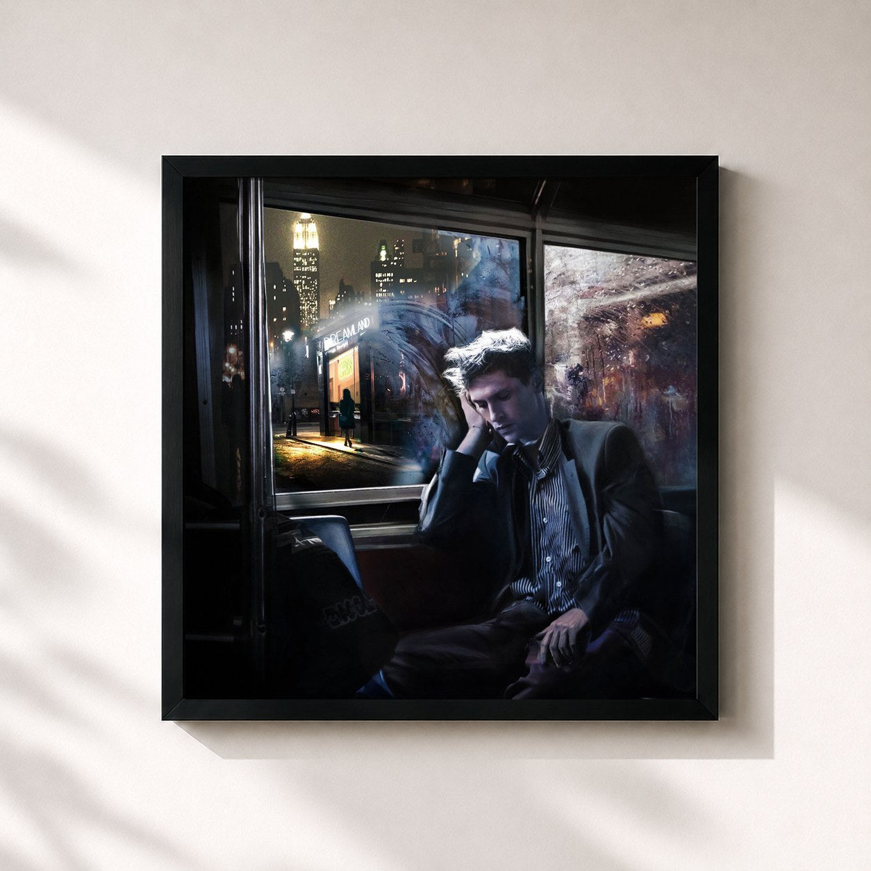 #noir Tableau carré de l'album On the Train Ride Home de The Paper Kites, cadre noir 32x32 cm
