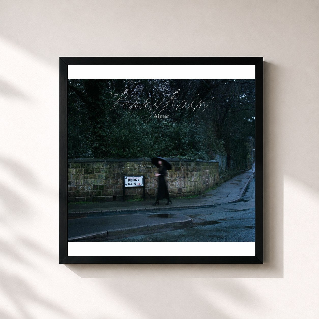 #noir Tableau carré de l'album Penny Rain de Aimer, cadre noir 32x32 cm