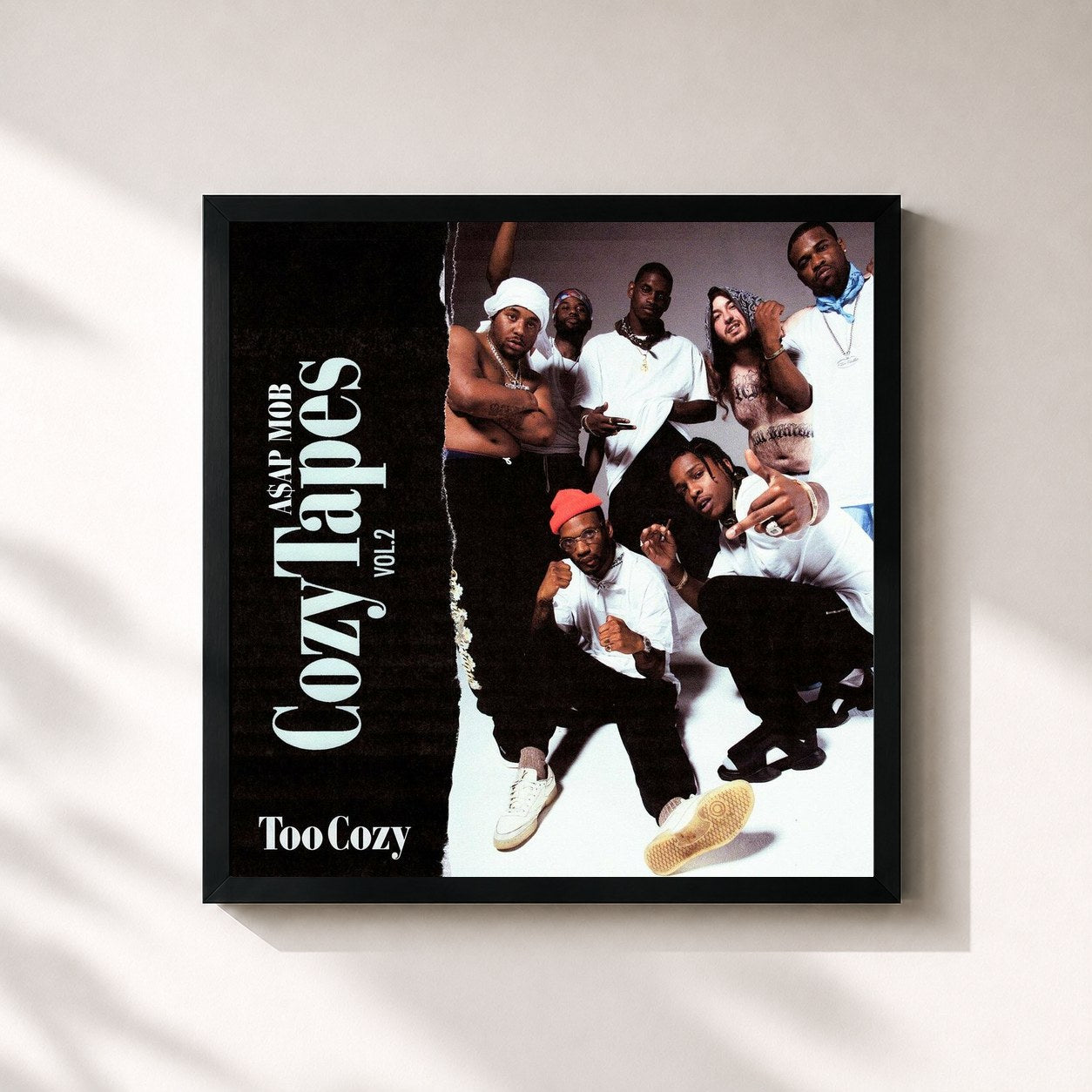 #noir Tableau carré de l'album Cozy Tapes Vol. 2: Too Cozy de A$AP Mob, cadre noir 32x32 cm