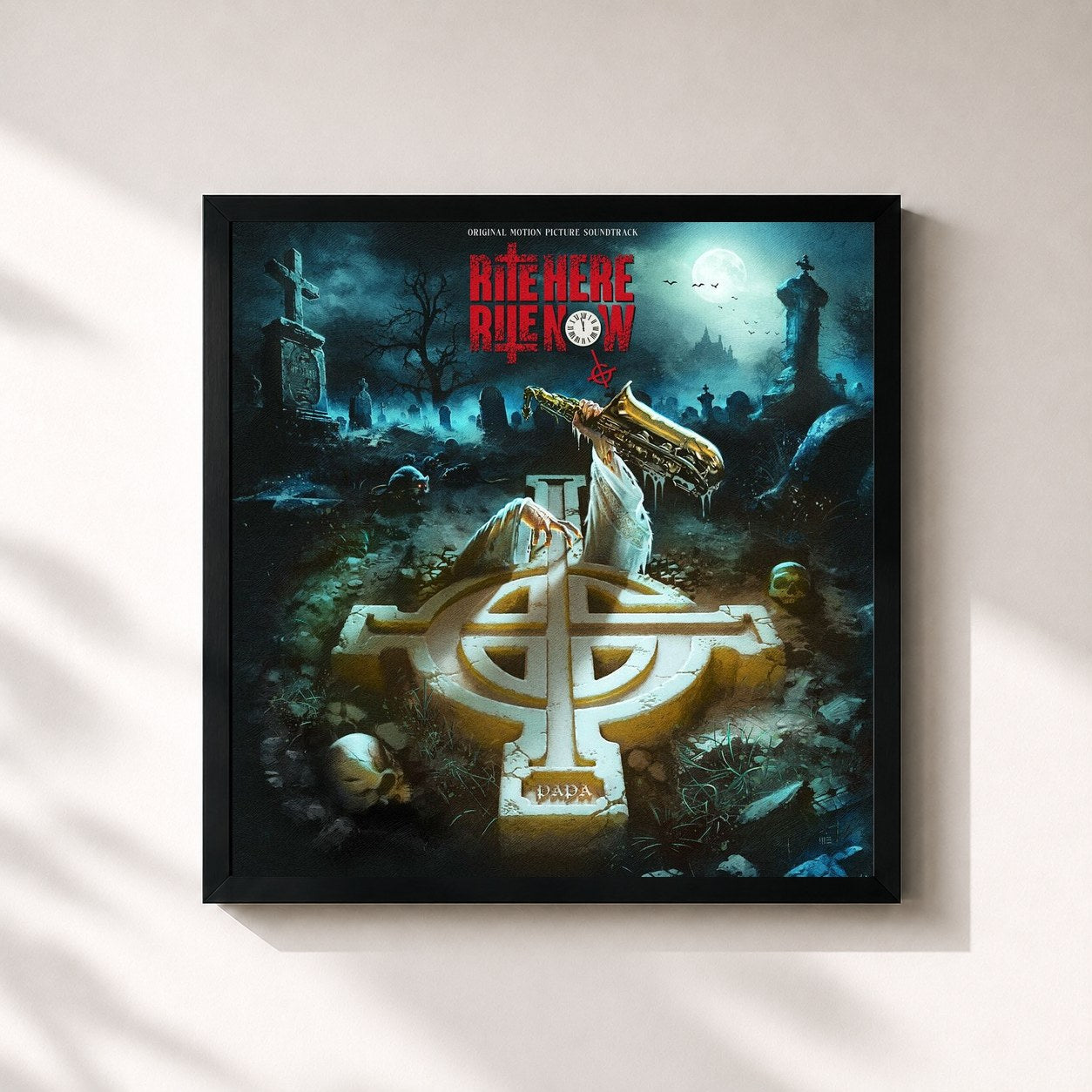 #noir Tableau carré de l'album Rite Here Rite Now (Original Motion Picture Soundtrack) de Ghost, cadre noir 32x32 cm