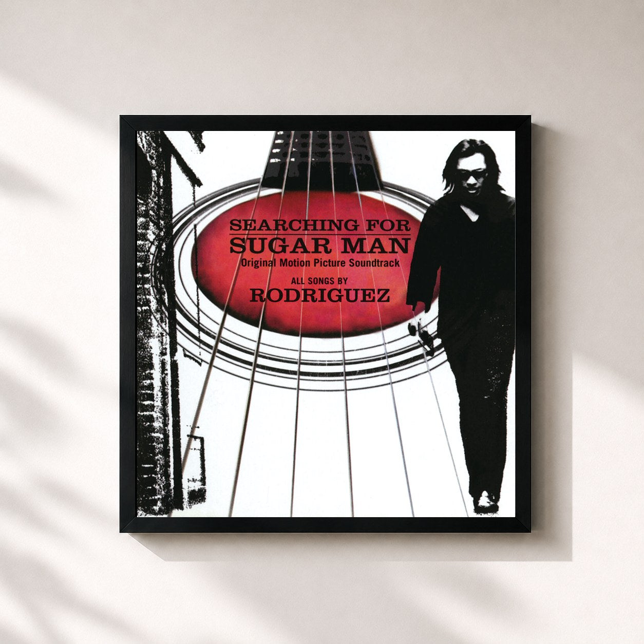 #noir Tableau carré de l'album Searching For Sugar Man (Original Motion Picture Soundtrack) de Rodriguez, cadre noir 32x32 cm