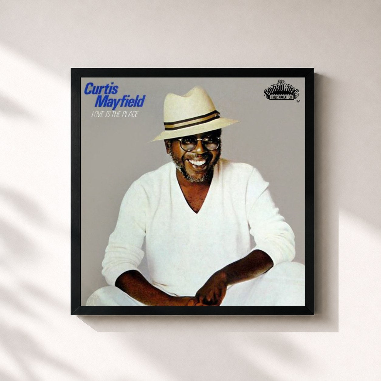 #noir Tableau carré de l'album Love is the Place de Curtis Mayfield, cadre noir 32x32 cm