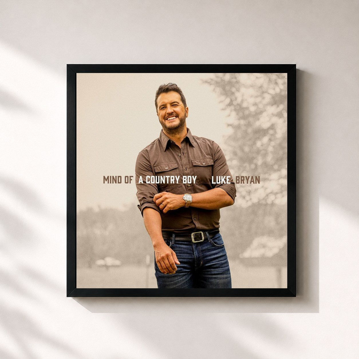 #noir Tableau carré de l'album Mind Of A Country Boy de Luke Bryan, cadre noir 32x32 cm