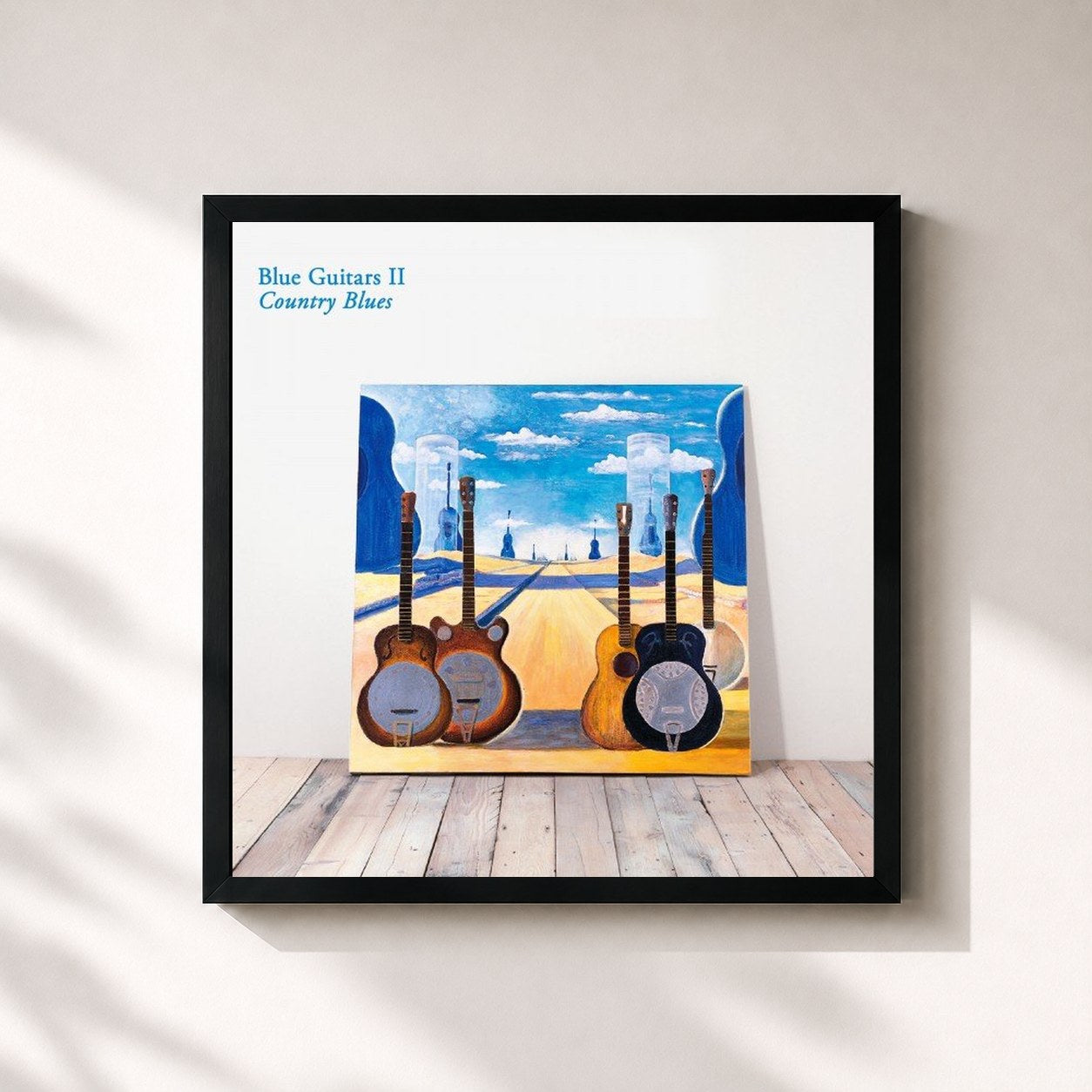 #noir Tableau carré de l'album Blue Guitars II - Country Blues de Chris Rea, cadre noir 32x32 cm