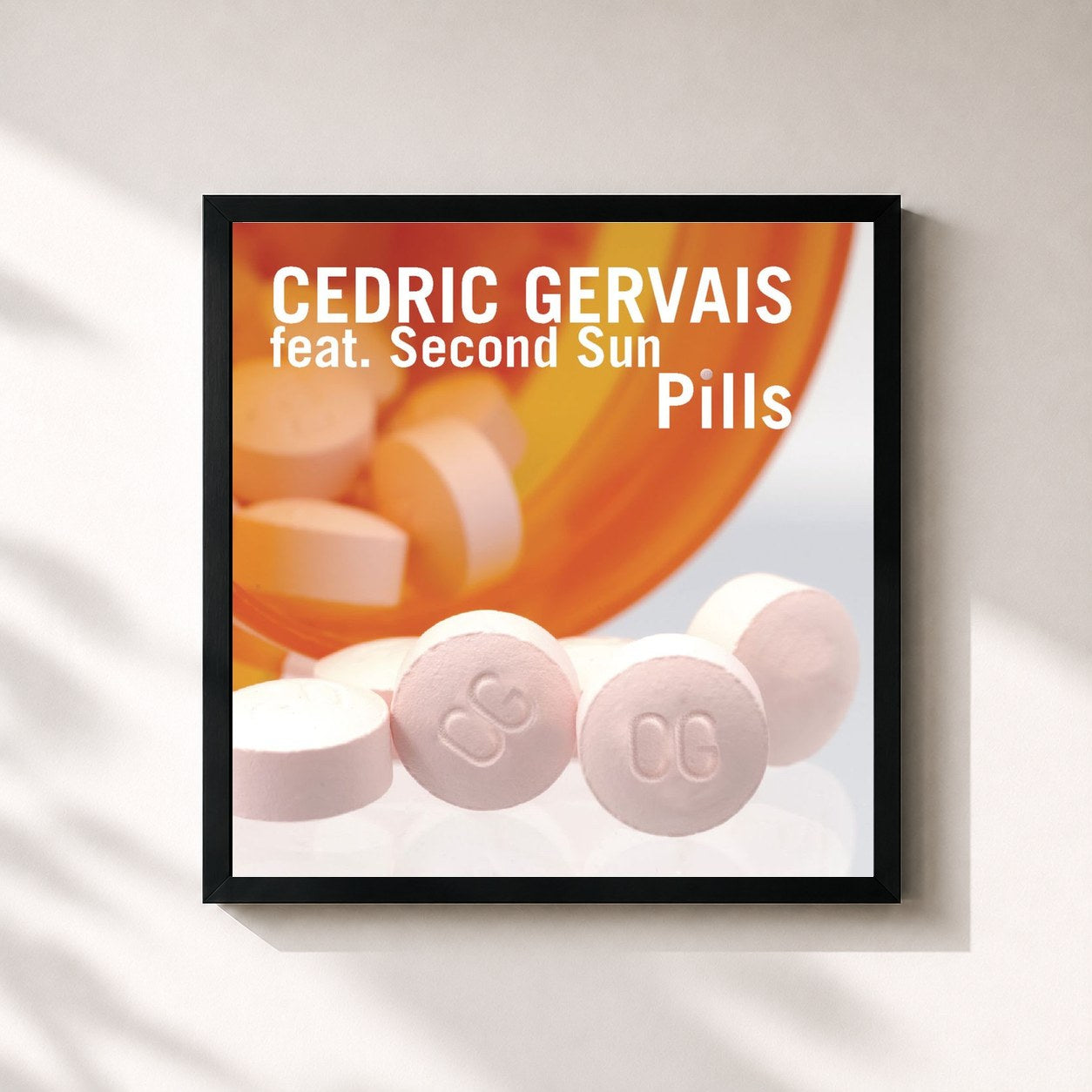 #noir Tableau carré de l'album Pills de Cedric Gervais, cadre noir 32x32 cm