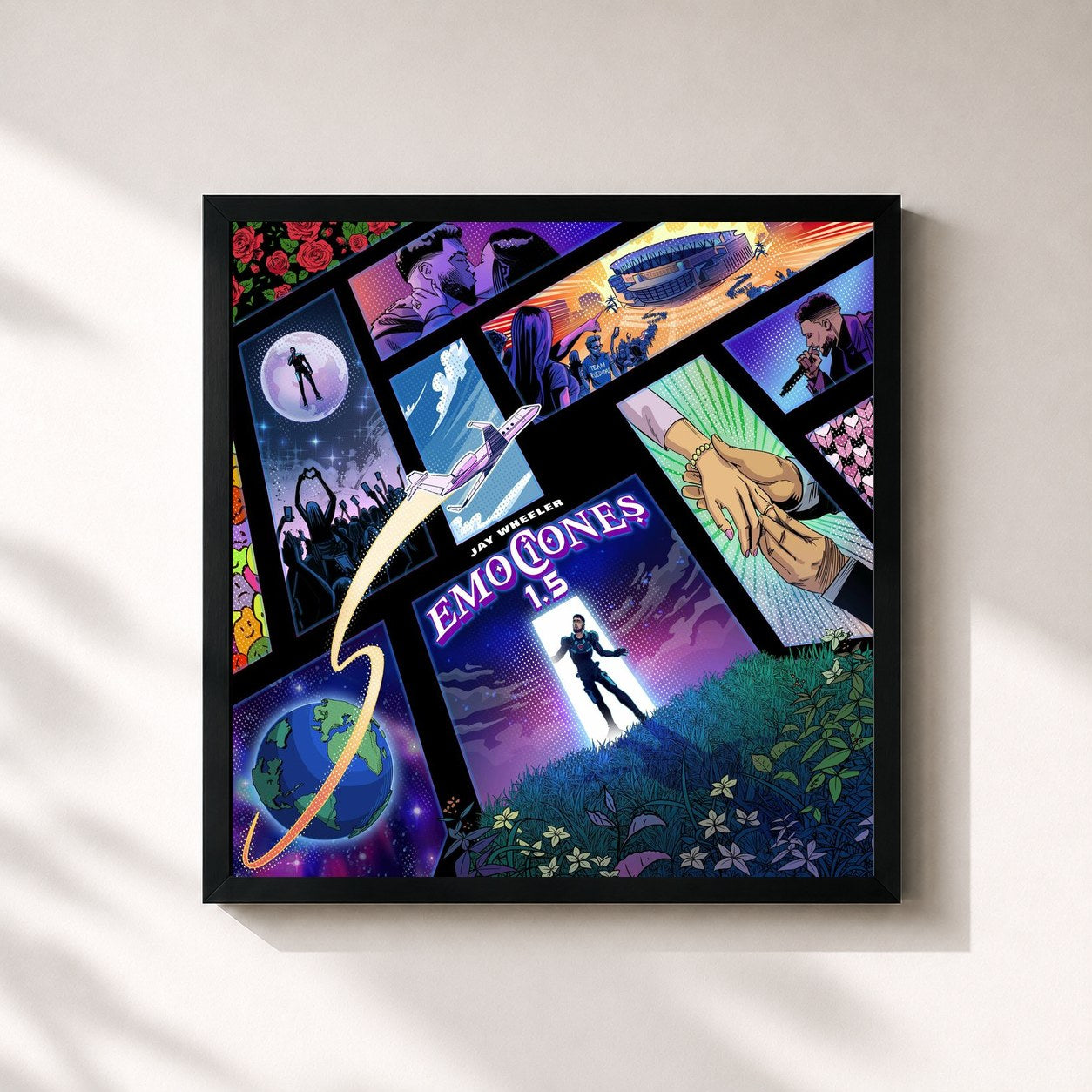 #noir Tableau carré de l'album Emociones 1.5 de Jay Wheeler, cadre noir 32x32 cm