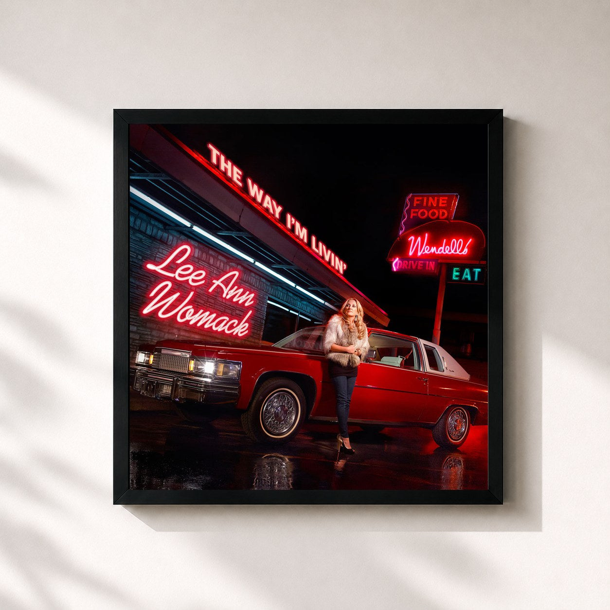 #noir Tableau carré de l'album The Way I'm Livin' de Lee Ann Womack, cadre noir 32x32 cm