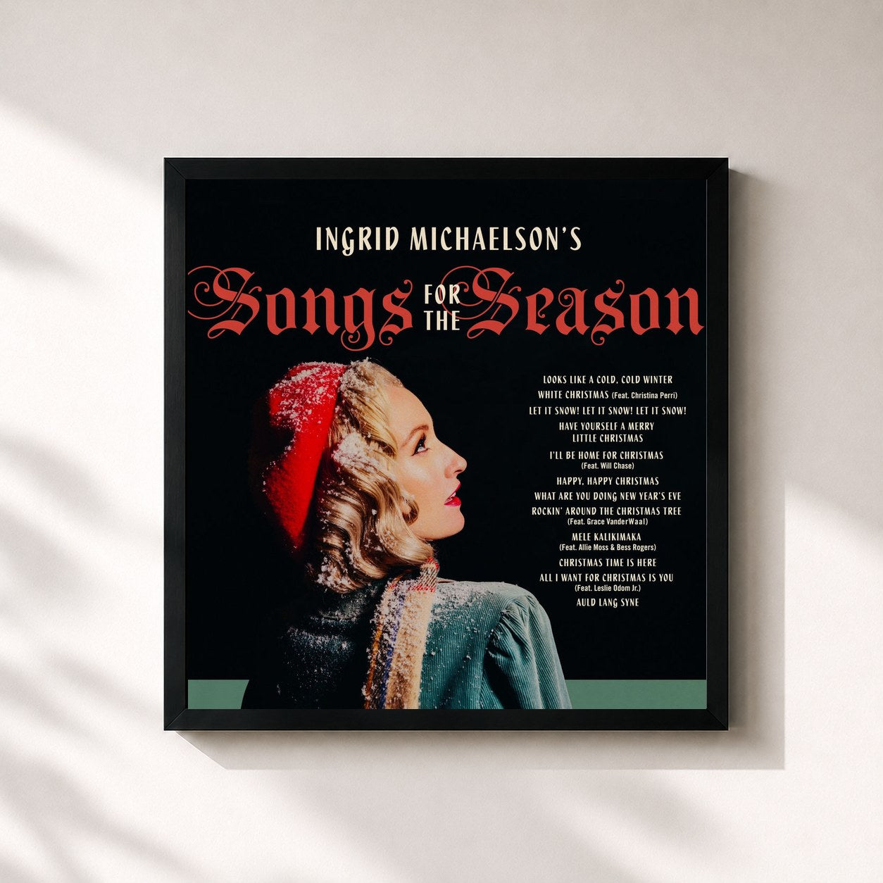 #noir Tableau carré de l'album Ingrid Michaelson's Songs For The Season de Ingrid Michaelson, cadre noir 32x32 cm