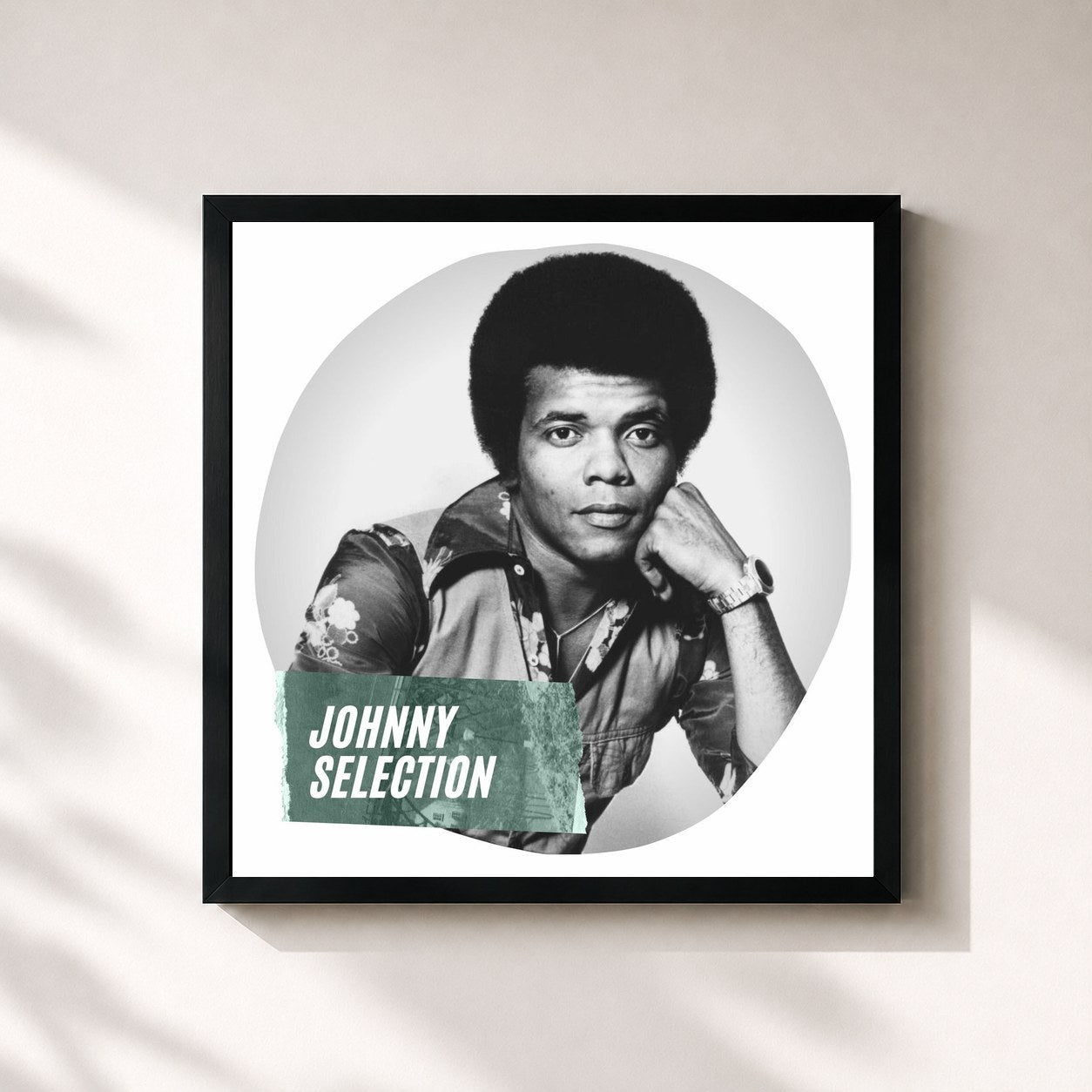 #noir Tableau carré de l'album Johnny Selection de Johnny Nash, cadre noir 32x32 cm