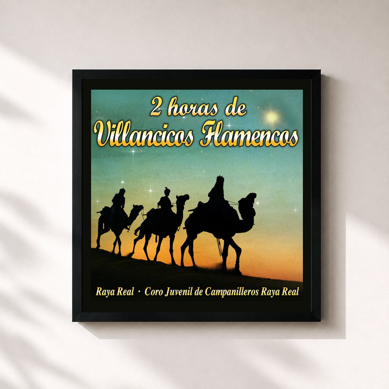 #noir Tableau carré de l'album 2 Horas de Villancicos Flamencos de Raya Real, cadre noir 32x32 cm