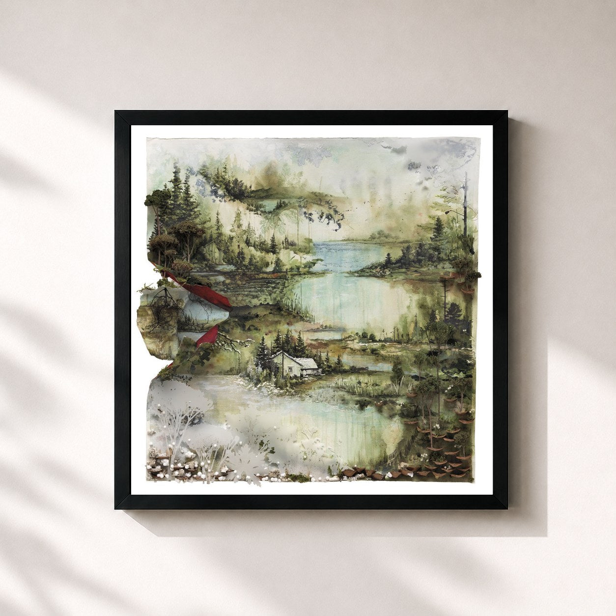 #noir Tableau carré de l'album Bon Iver, Bon Iver de Bon Iver, cadre noir 32x32 cm