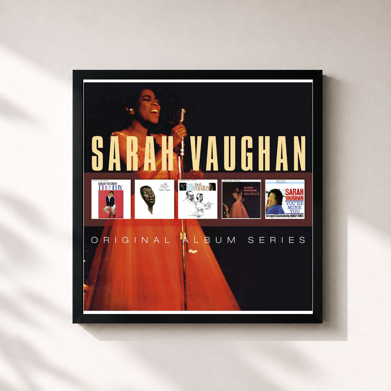 #noir Tableau carré de l'album Original Album Series de Sarah Vaughan, cadre noir 32x32 cm