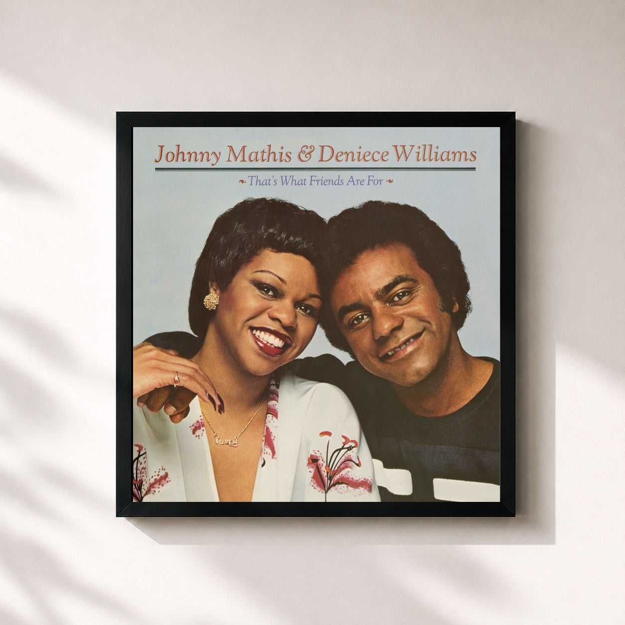 #noir Tableau carré de l'album That's What Friends Are For de Johnny Mathis, cadre noir 32x32 cm