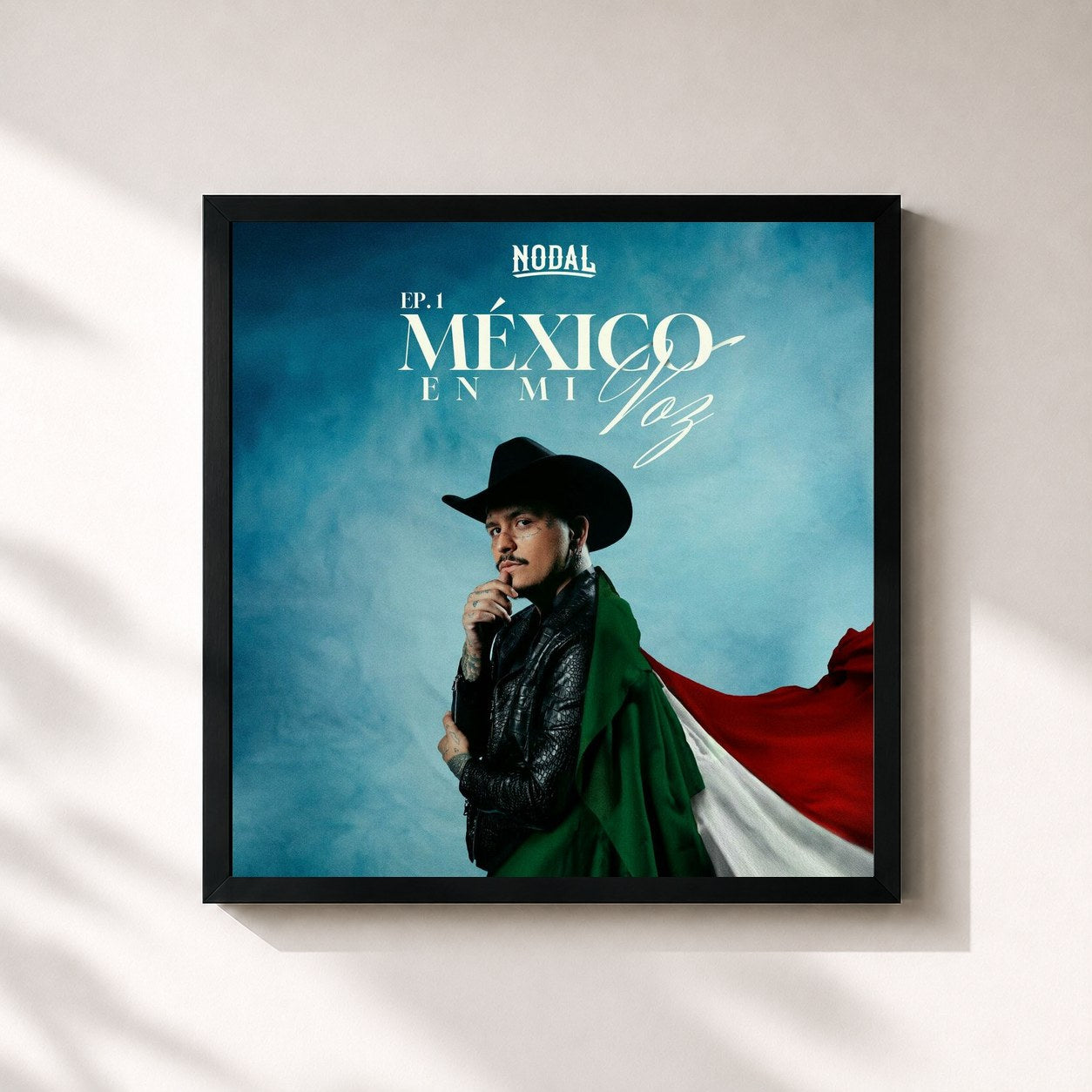 #noir Tableau carré de l'album México en Mi Voz de Christian Nodal, cadre noir 32x32 cm