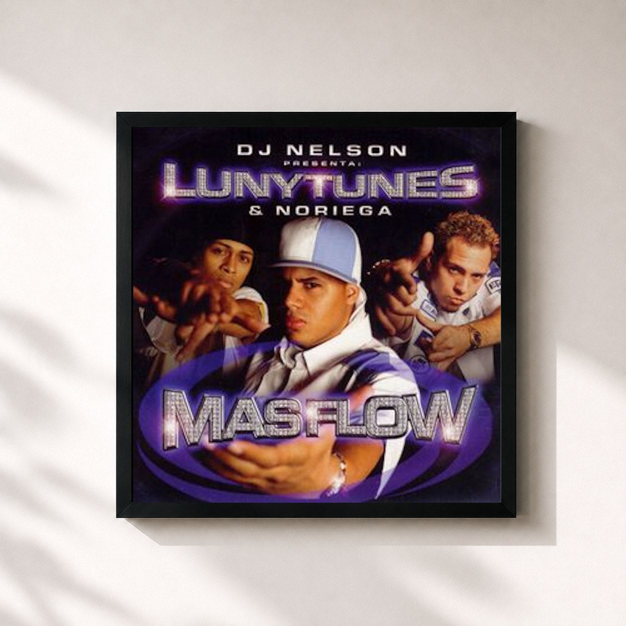 #noir Tableau carré de l'album Mas Flow, Vol. 1 de Luny Tunes, cadre noir 32x32 cm
