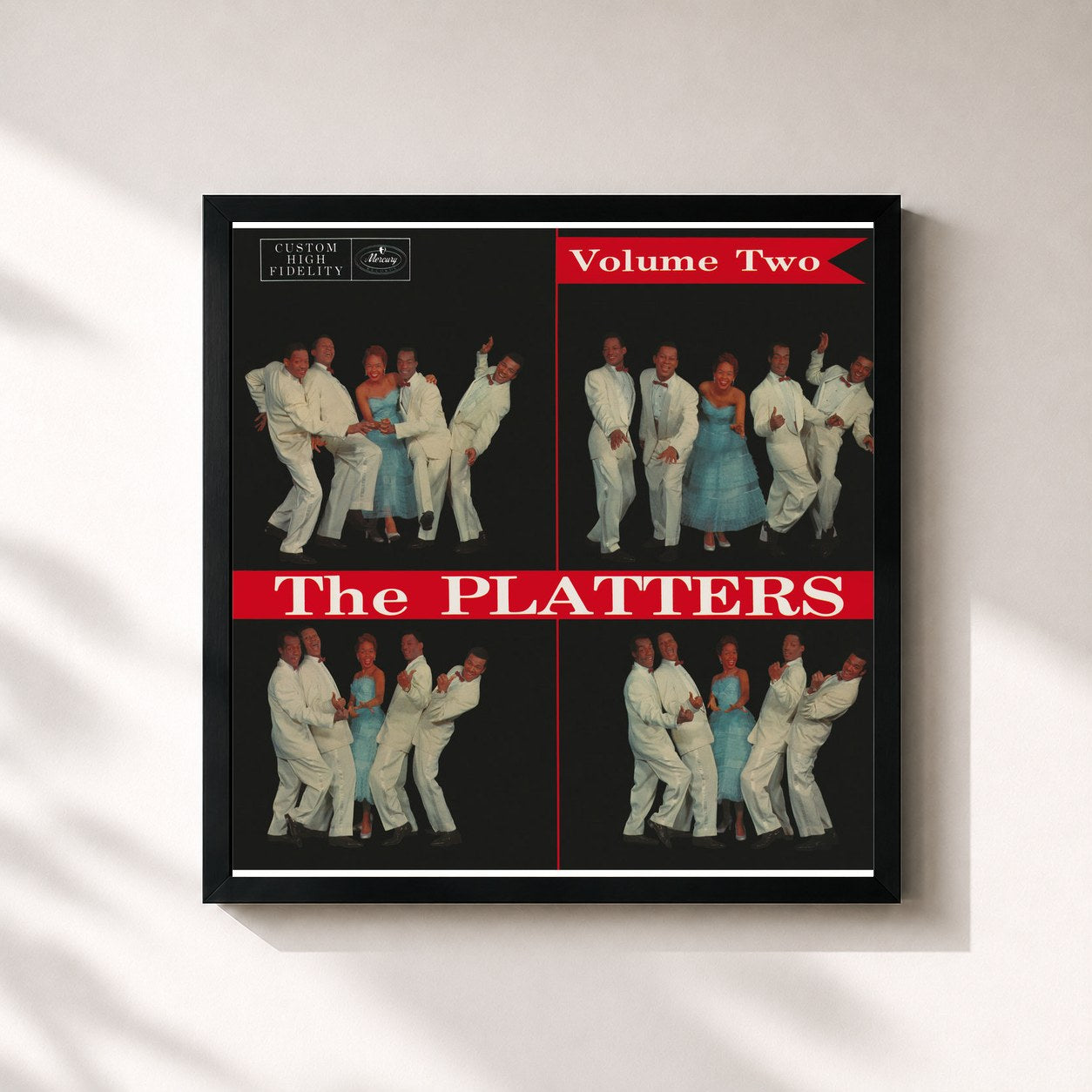 #noir Tableau carré de l'album Volume Two de The Platters, cadre noir 32x32 cm