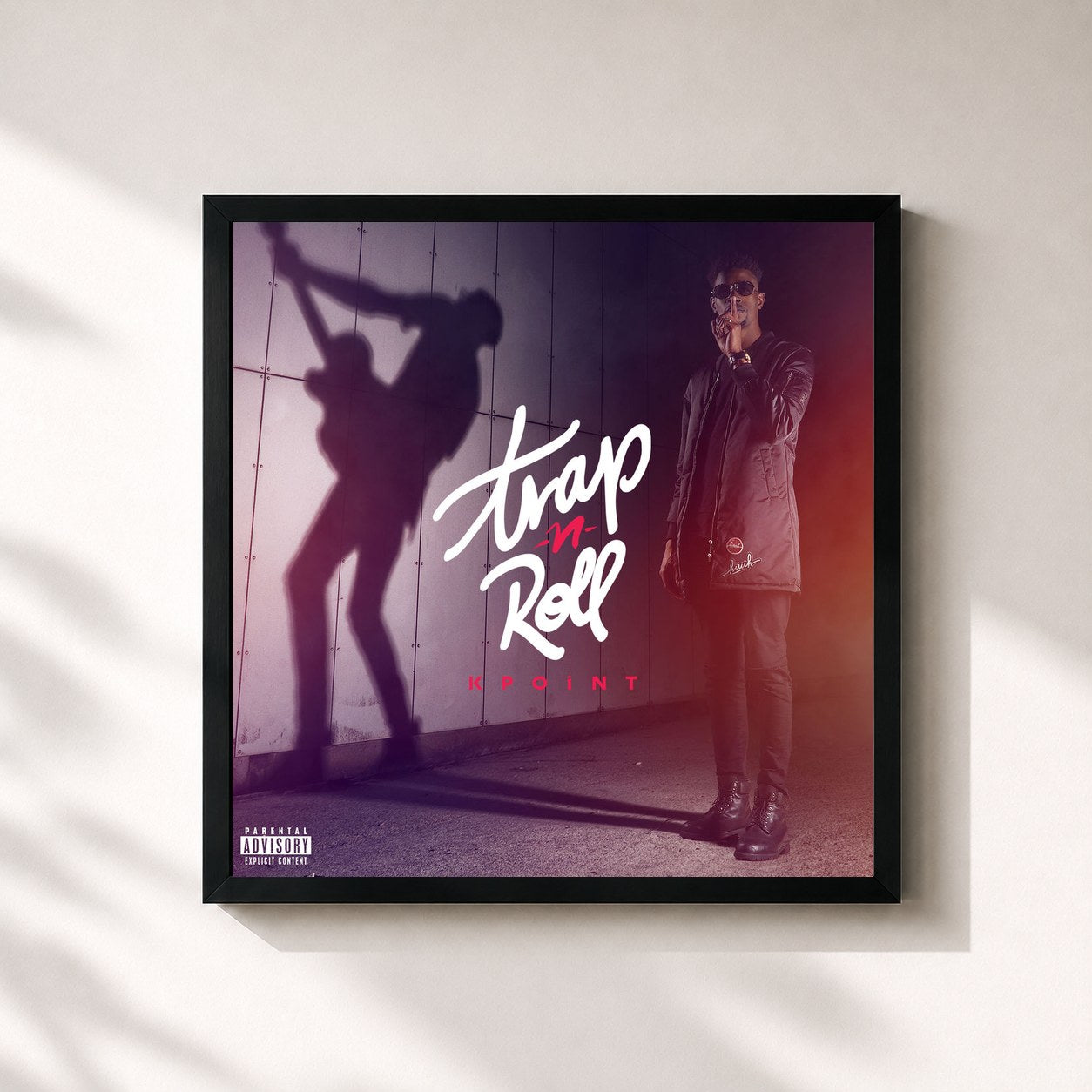 #noir Tableau carré de l'album Trap'N'Roll de Kpoint, cadre noir 32x32 cm