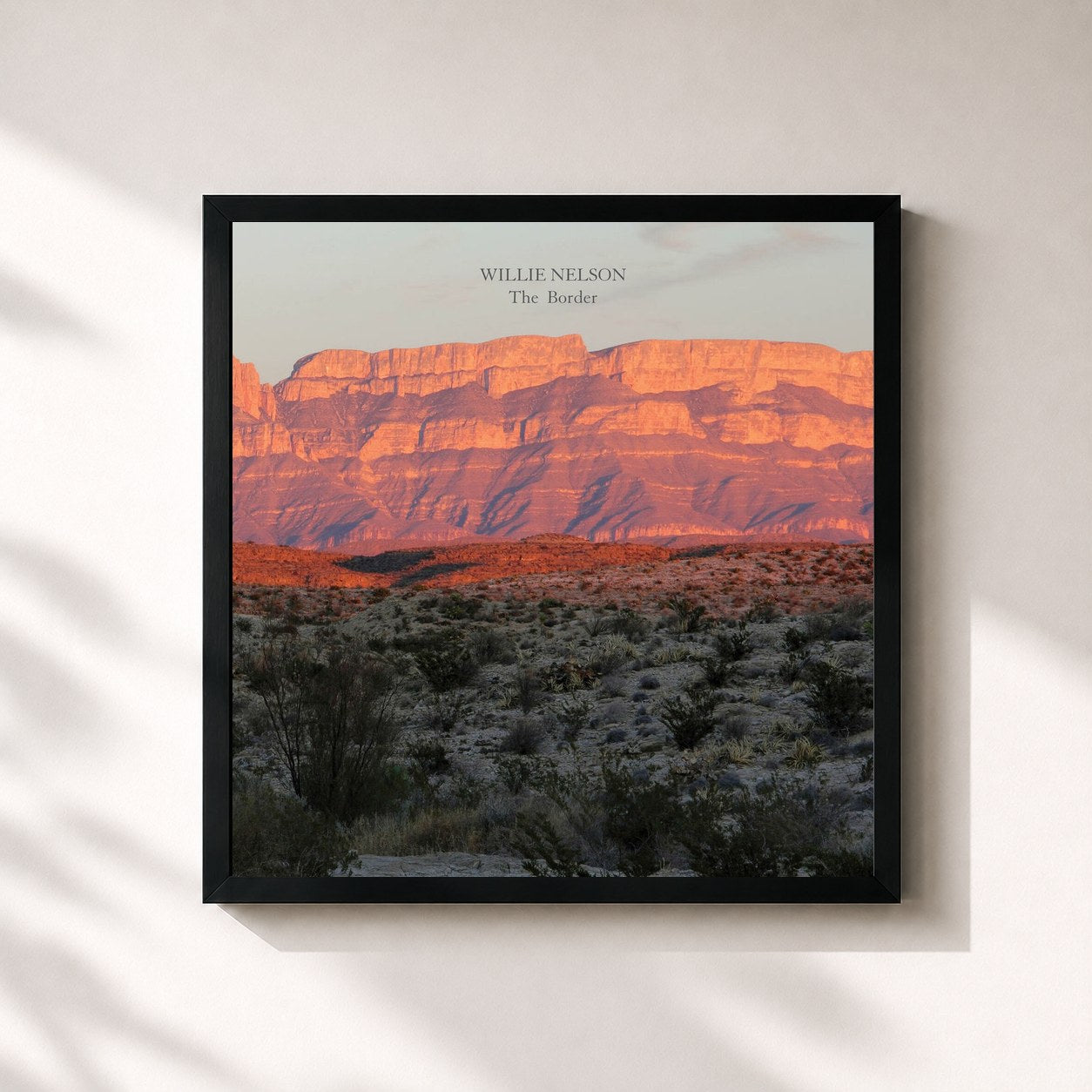 #noir Tableau carré de l'album The Border de Willie Nelson, cadre noir 32x32 cm