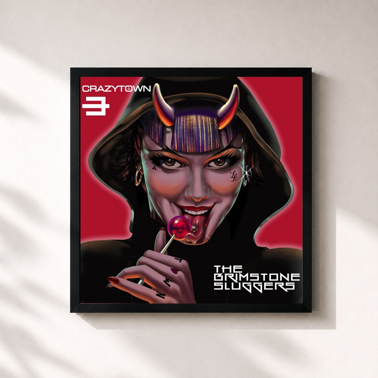 #noir Tableau carré de l'album The Brimstone Sluggers de Crazy Town, cadre noir 32x32 cm
