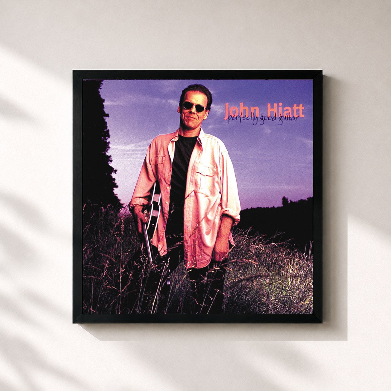 #noir Tableau carré de l'album Perfectly Good Guitar de John Hiatt, cadre noir 32x32 cm