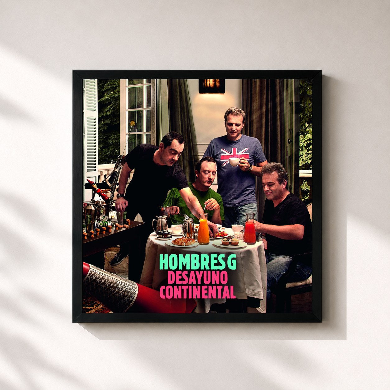 #noir Tableau carré de l'album Desayuno Continental de Hombres G, cadre noir 32x32 cm