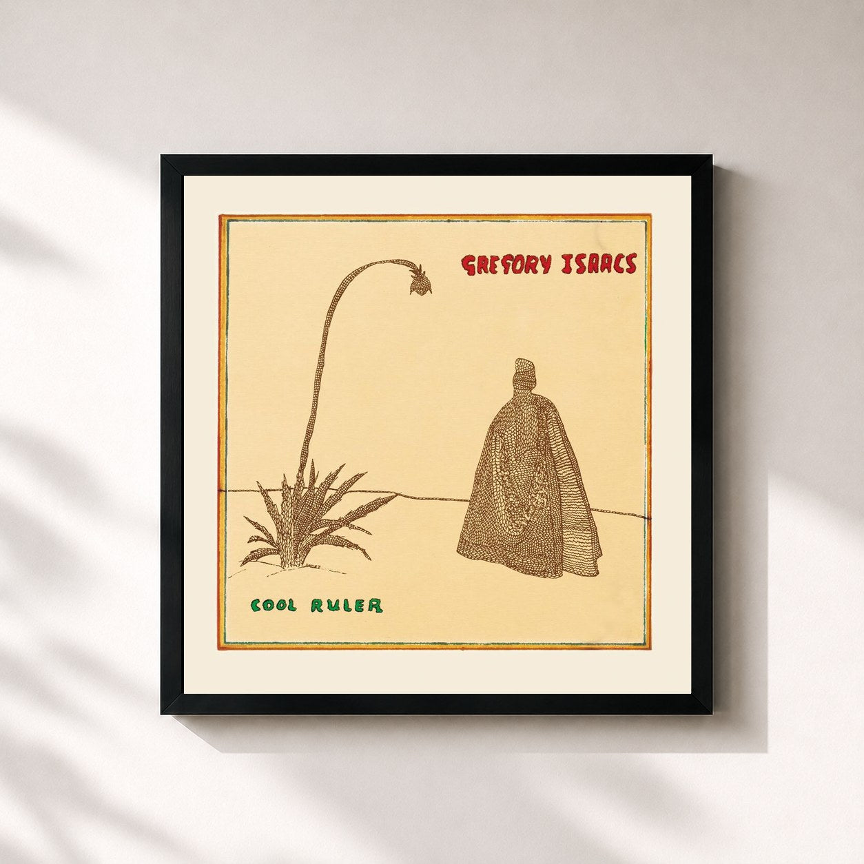 #noir Tableau carré de l'album Cool Ruler de Gregory Isaacs, cadre noir 32x32 cm