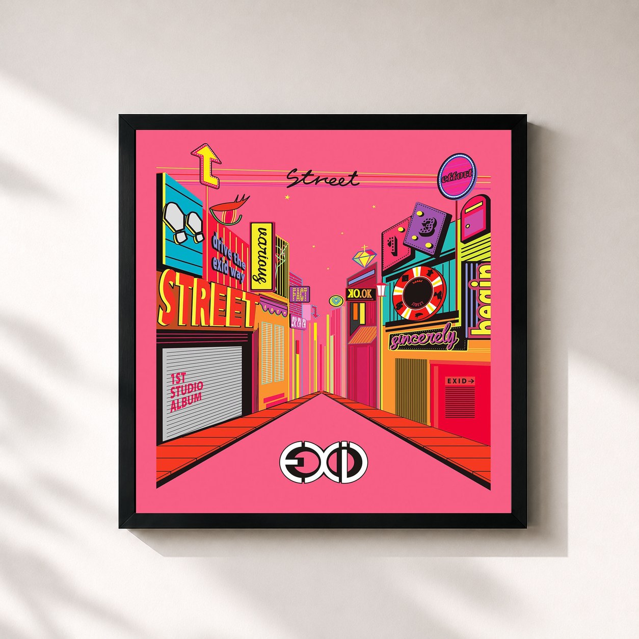#noir Tableau carré de l'album Street de EXID, cadre noir 32x32 cm