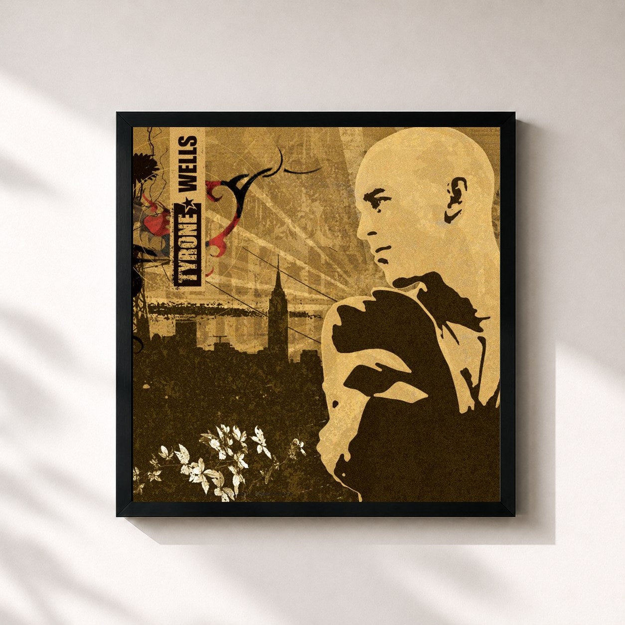 #noir Tableau carré de l'album Hold On de Tyrone Wells, cadre noir 32x32 cm