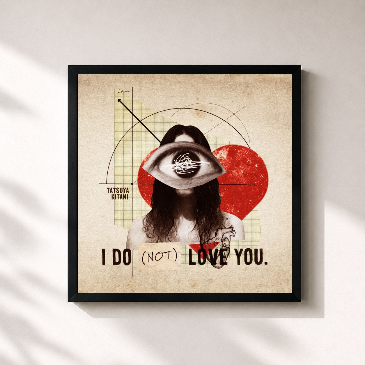 #noir Tableau carré de l'album I DO (NOT) LOVE YOU. de Tatsuya Kitani, cadre noir 32x32 cm