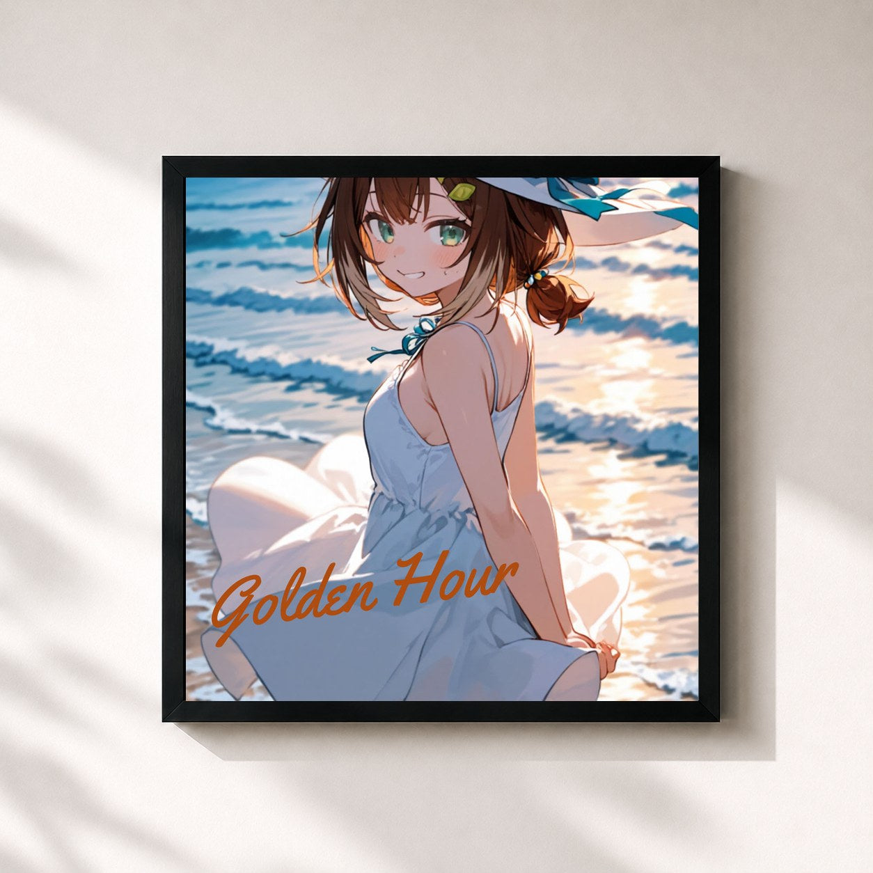 #noir Tableau carré de l'album Golden Hour de Annie, cadre noir 32x32 cm